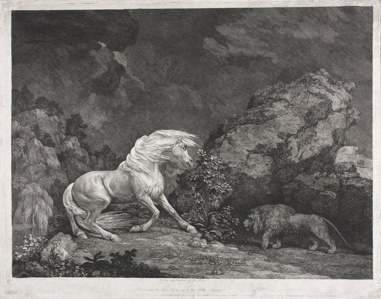 Leijonan pelästynyt hevonen, 1777. tekijältä George Stubbs