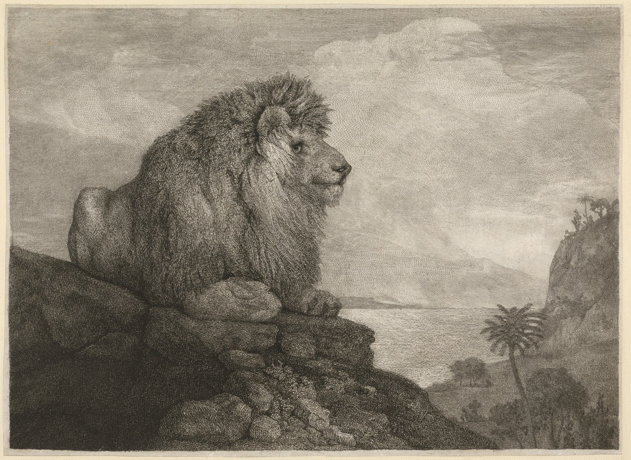 Leijona [Kivellä lepäävä leijona] tekijältä George Stubbs
