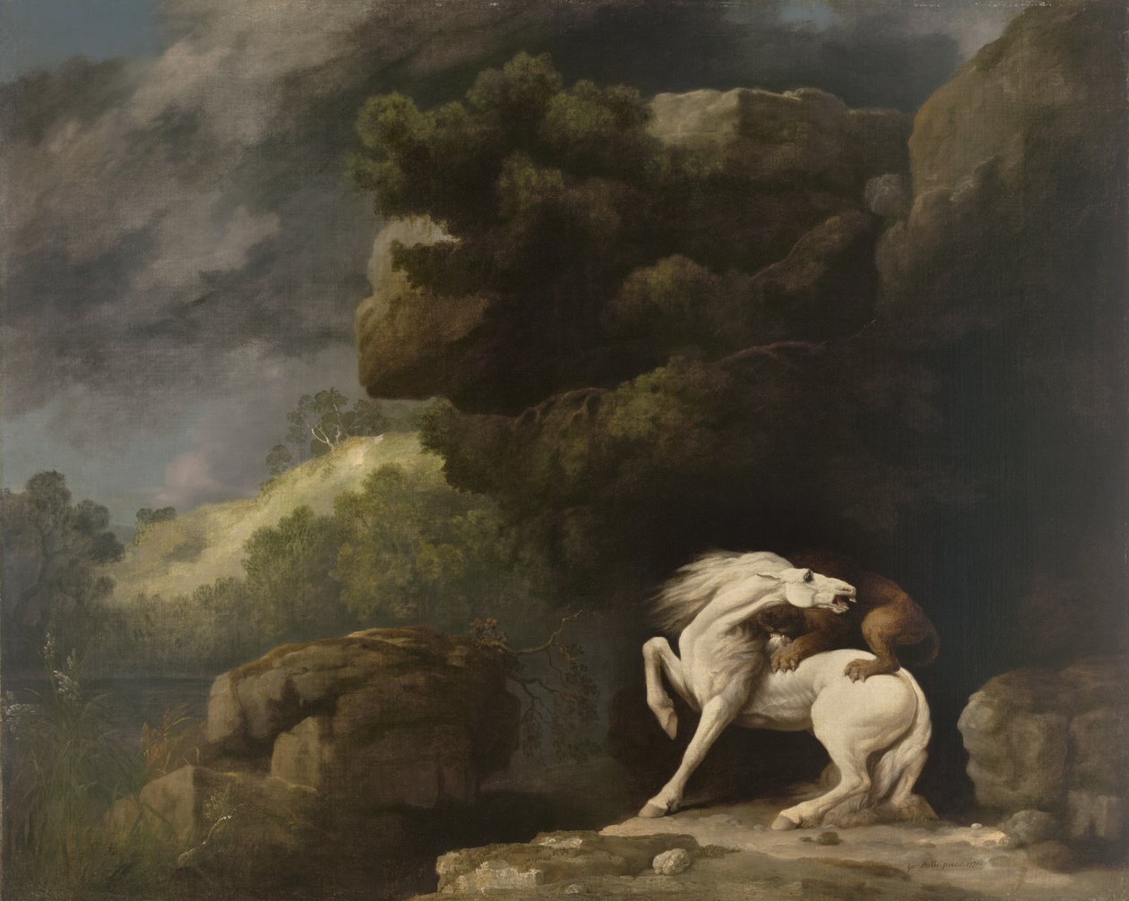 Leijona hyökkää hevosen kimppuun, 1770 tekijältä George Stubbs