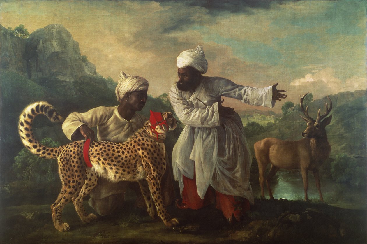 Gepardi ja polttarit kahden intiaanien kanssa, n. 1765 (öljy kankaalle) tekijältä George Stubbs