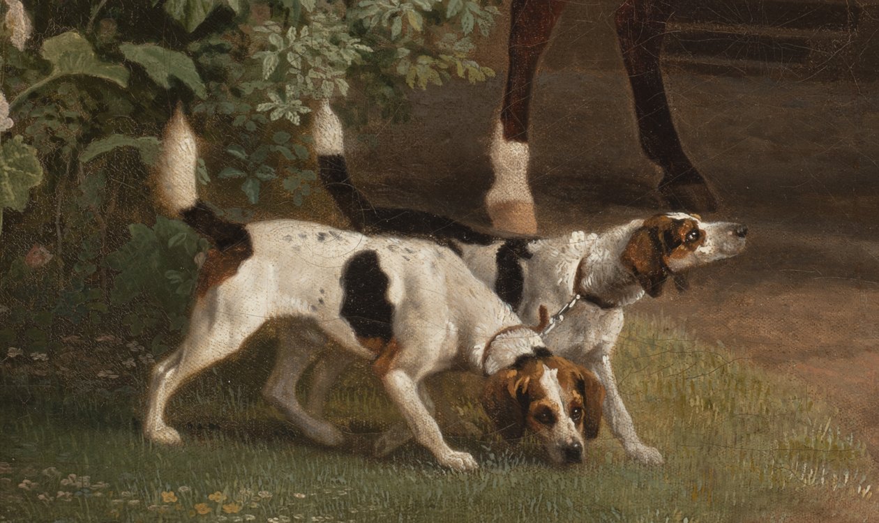 Yksityiskohta William Henry Cavendish Bentinckiltä, Portlandin 3. herttualta Welbeck Abbey Riding Stablesin edessä, 1766-7 tekijältä George Stubbs