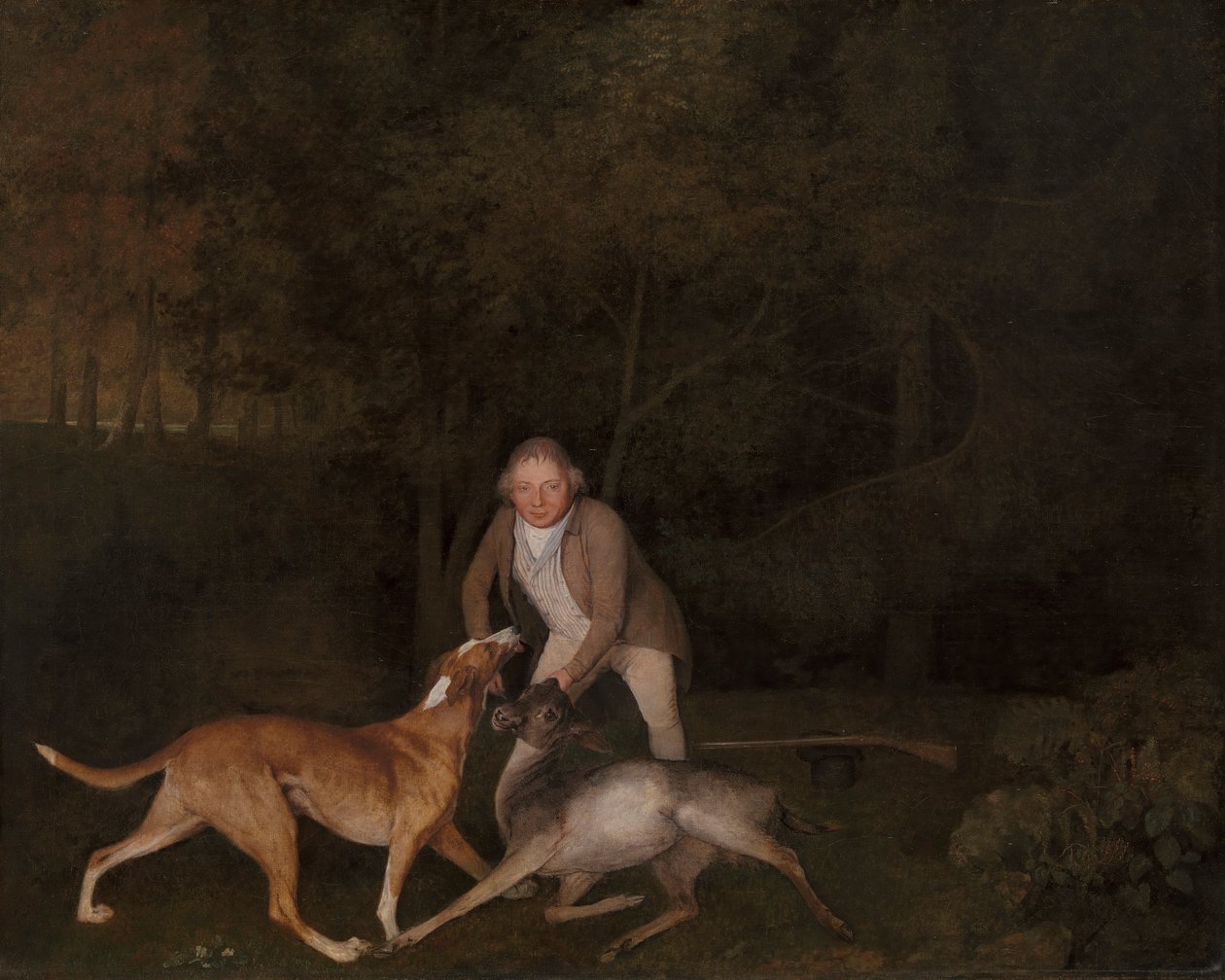 Freeman, Earl of Clarendonin riistanvartija, kuolevan hirven ja koiran kanssa tekijältä George Stubbs