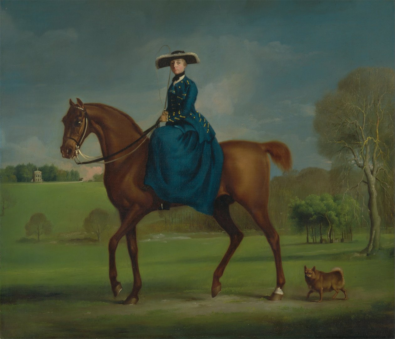 Coningsbyn kreivitär Charltonin metsästyspuvun asussa tekijältä George Stubbs