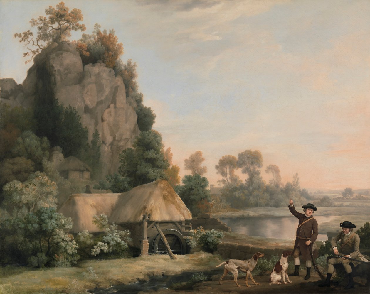 Kaksi herrasmiestä ampumassa, näkymä Creswell Cragsiin, otettu paikan päällä tekijältä George Stubbs