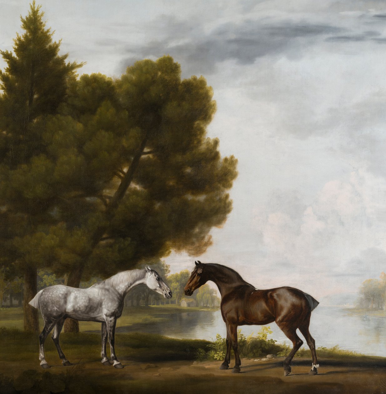 Kaksi hevosta kommunikoivat maisemassa, n. 1765-80 (öljy kankaalle) tekijältä George Stubbs