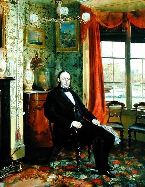 Muotokuva Henry Thomas Lambertista istumassa työhuoneessaan näköalalla Thamesille (öljy kankaalle) tekijältä George Townsend Cole