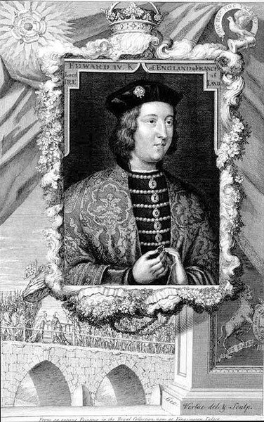 Edward IV (1442-83) Englannin kuningas vuodesta 1461, Kensingtonin palatsissa otetun muotokuvan jälkeen, taiteilijan kaivertama (kaiverrus) tekijältä George Vertue