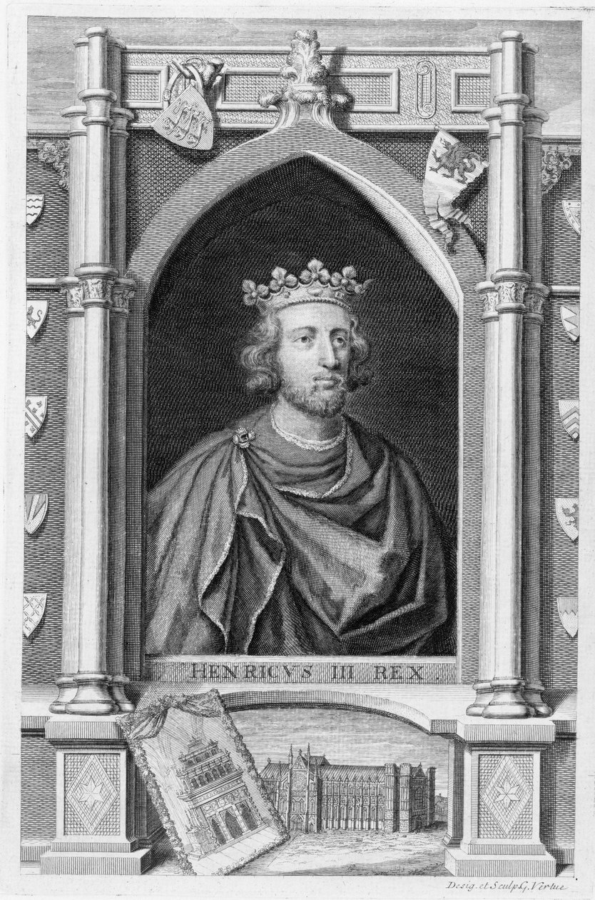 Henrik III (1207-72) Englannin kuningas vuodelta 1216, taiteilijan kaivertama (kaiverrus) tekijältä George Vertue