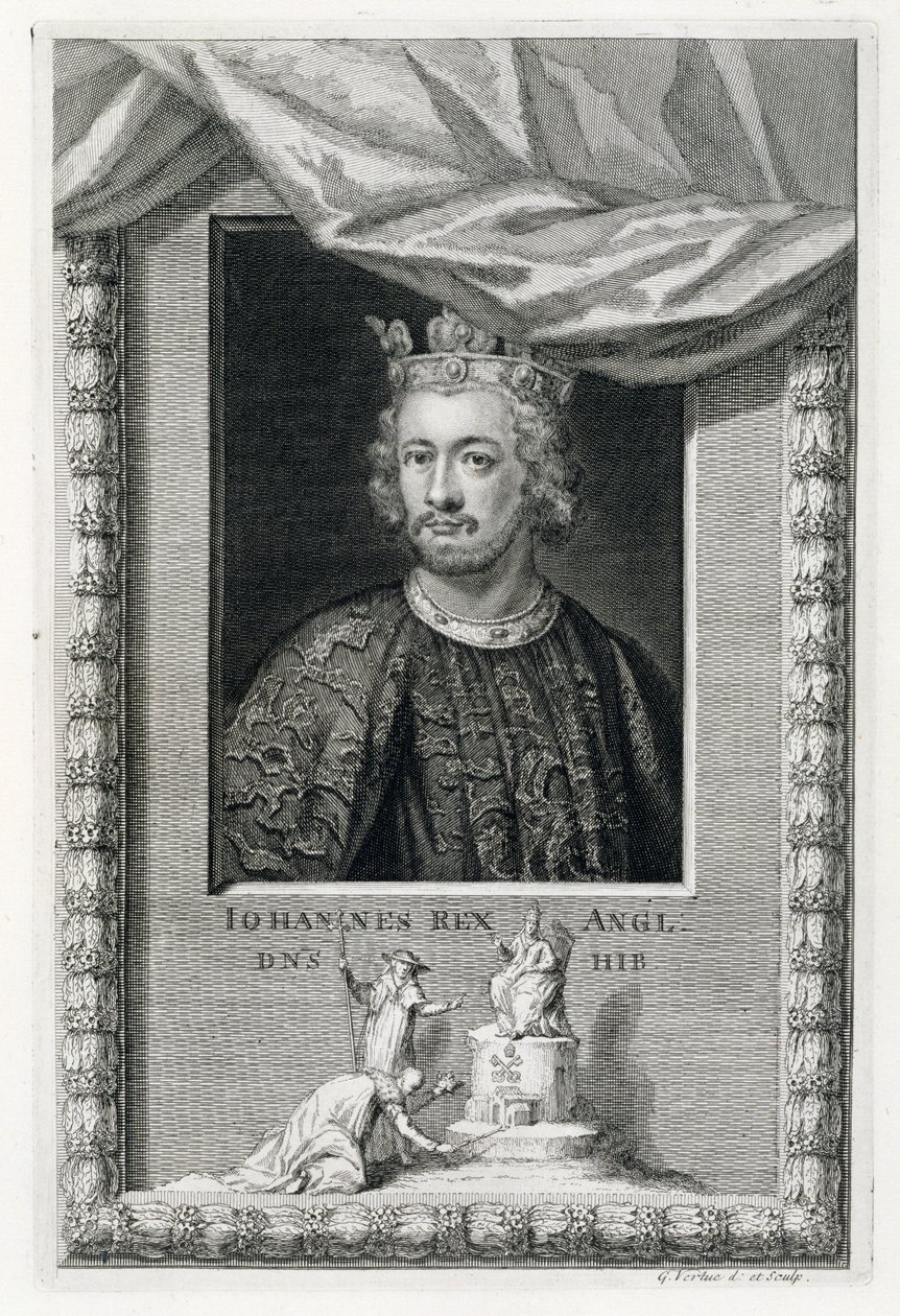 John (1167-1216) Englannin kuningas vuodesta 1199, taiteilijan kaiverrus (kaiverrus) tekijältä George Vertue