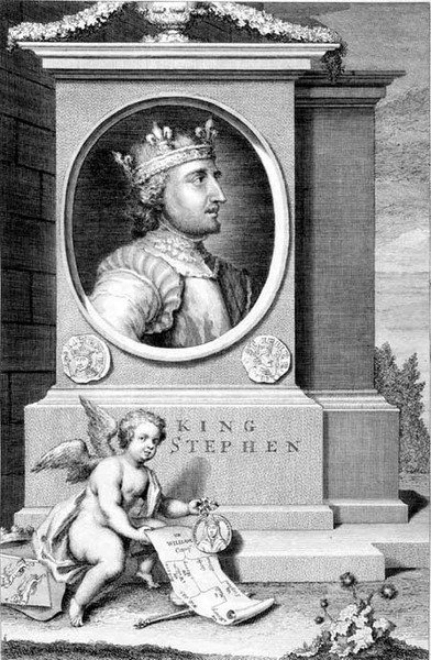 Stephen (n. 1097-1154) Englannin kuningas, taiteilijan kaiverrus (kaiverrus) tekijältä George Vertue