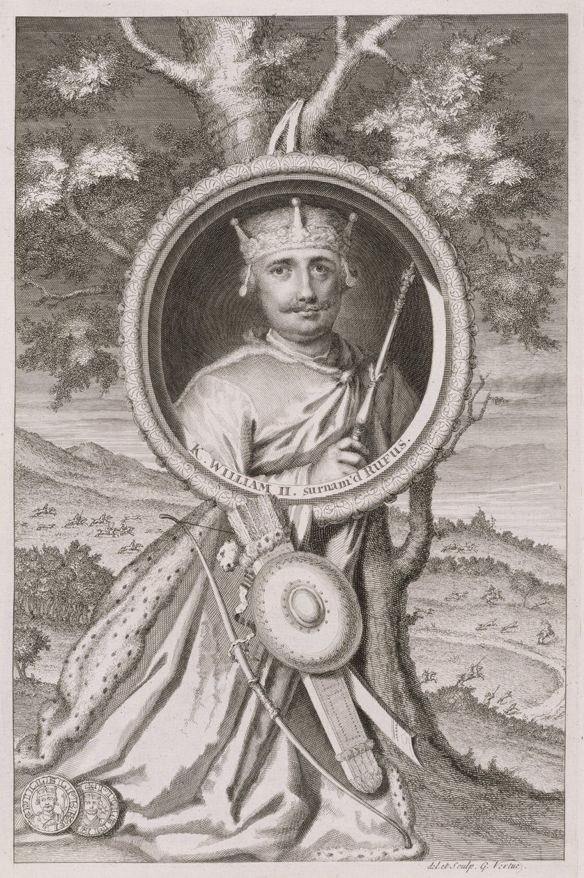 William II "Rufus" (n. 1056-1100) Englannin kuningas vuodelta 1087, taiteilijan kaiverrus (kaiverrus) tekijältä George Vertue
