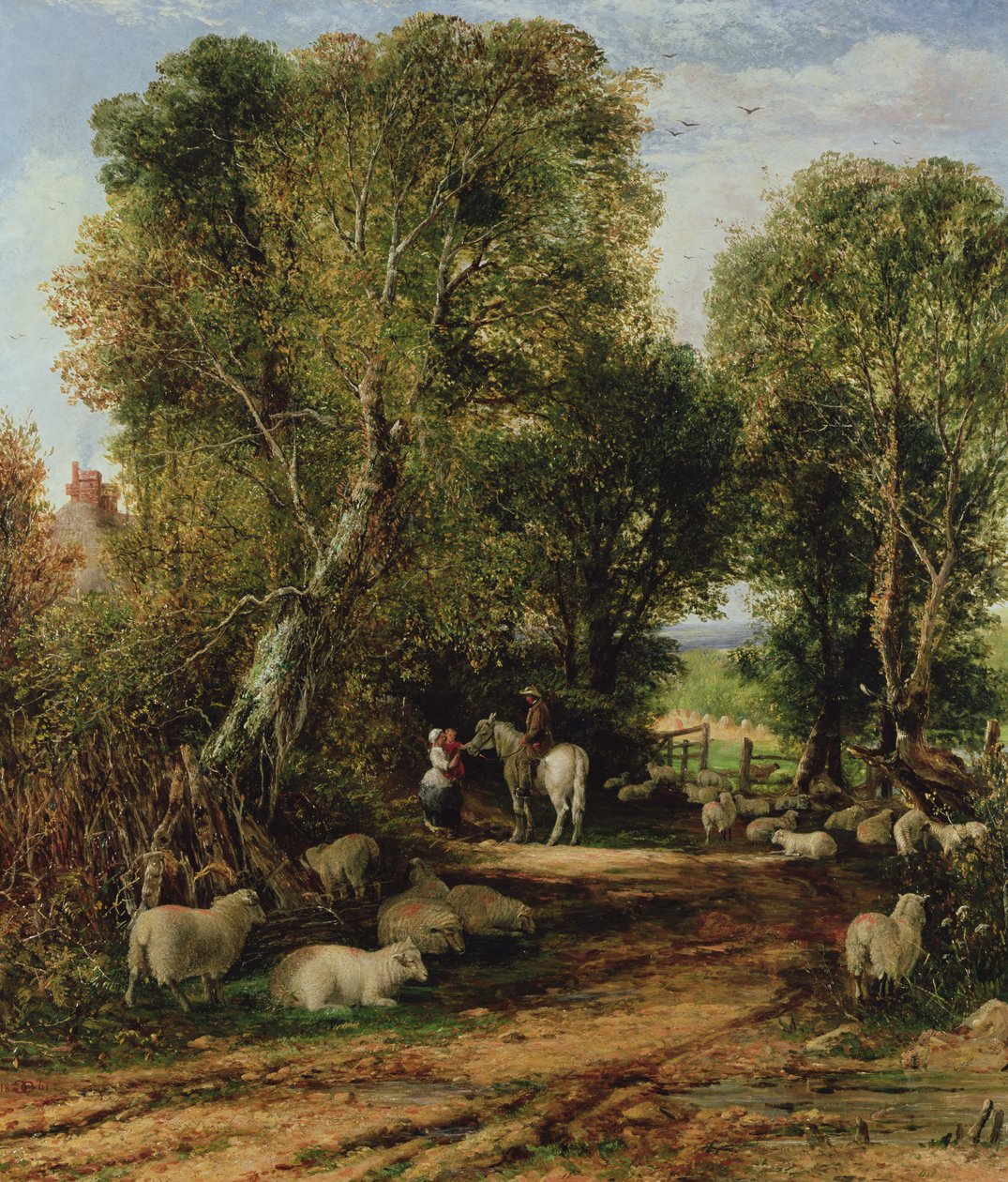 Pastoraalinen kohtaus lampaiden kanssa, 1800-luku tekijältä George Vicat Cole