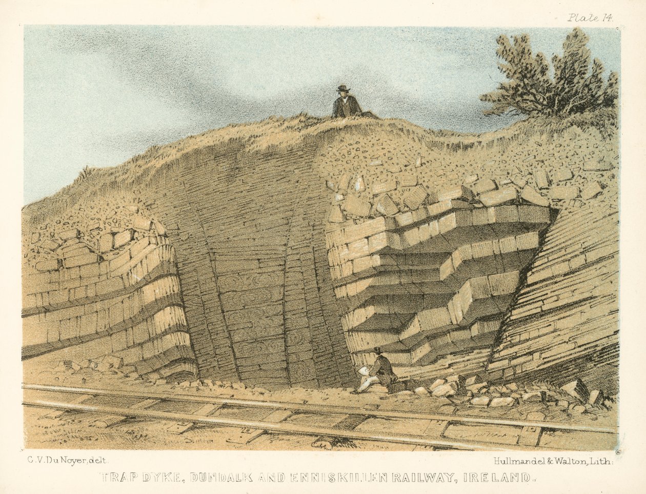 Trap Dyke, Dundalk and Enniskillen Railway, Irlanti (värillinen kaiverrus) tekijältä George Victor Du Noyer