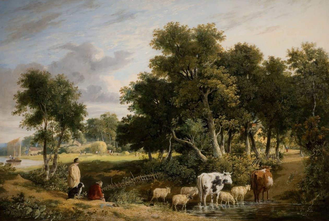 Maisema - Nauta ylittää puron, 1831. tekijältä George Vincent