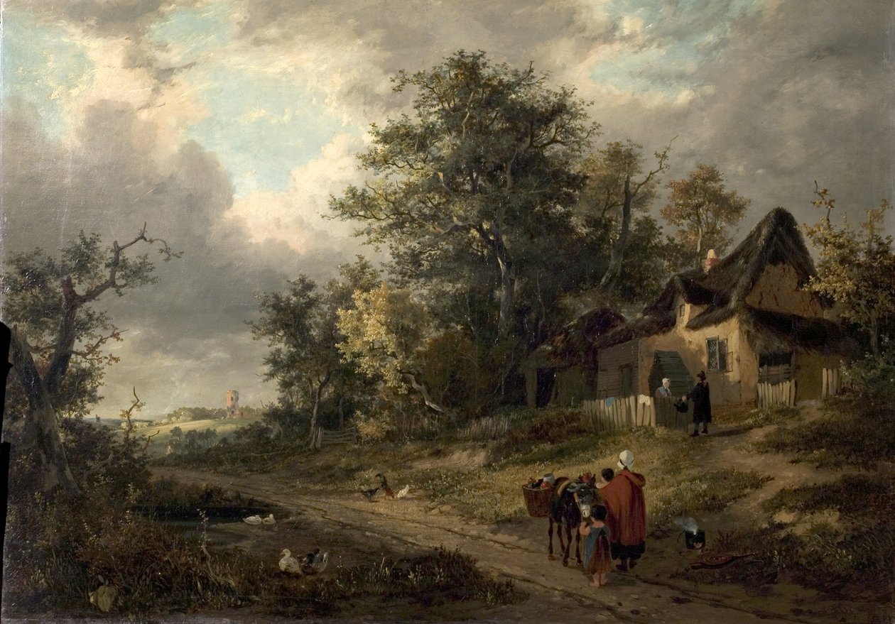 Maisema mökeillä ja pelleillä, 1828 tekijältä George Vincent