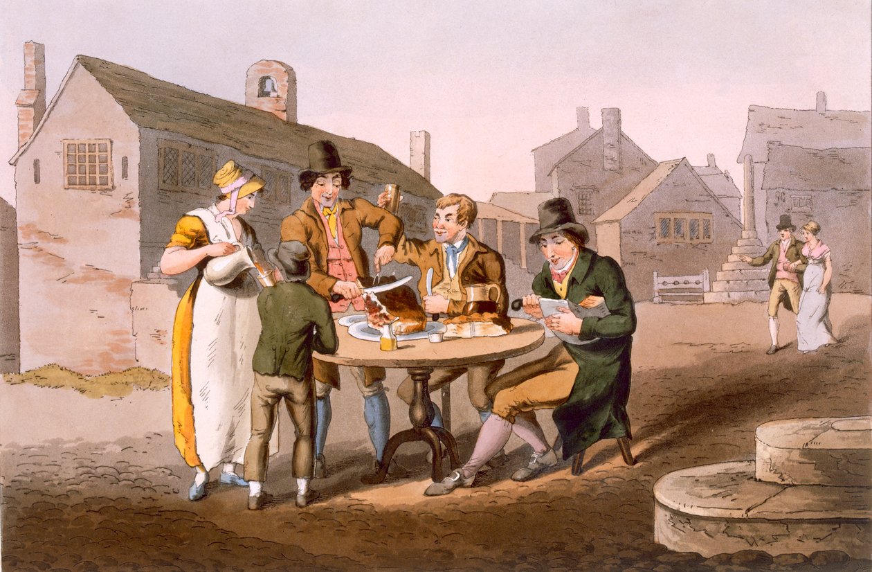 Juhannusaatto teoksesta "Yorkshiren puku", kaiverrettu Robert Havell (1769-1832) 1814 tekijältä George Walker