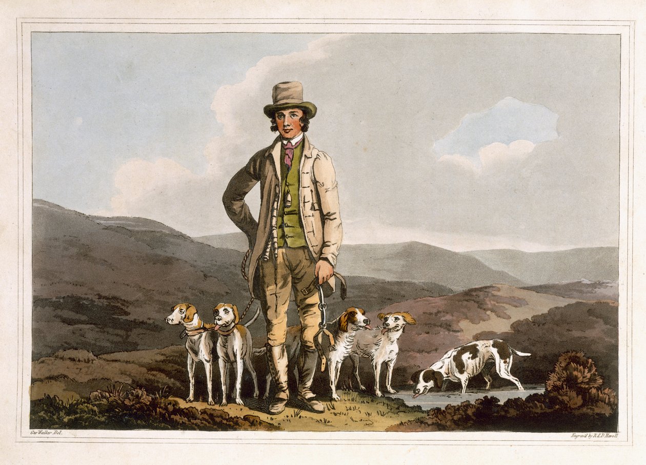 The Dog Breaker, kaiverrus Robert Havell Vanhin, julkaissut 1814 Robinson and Son, Leeds tekijältä George Walker