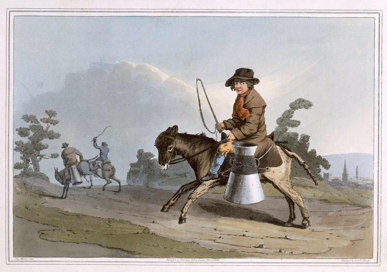 The Milk Boy, kaiverrus Robert Havell Vanhin, julkaissut 1814 Robinson and Son, Leeds tekijältä George Walker