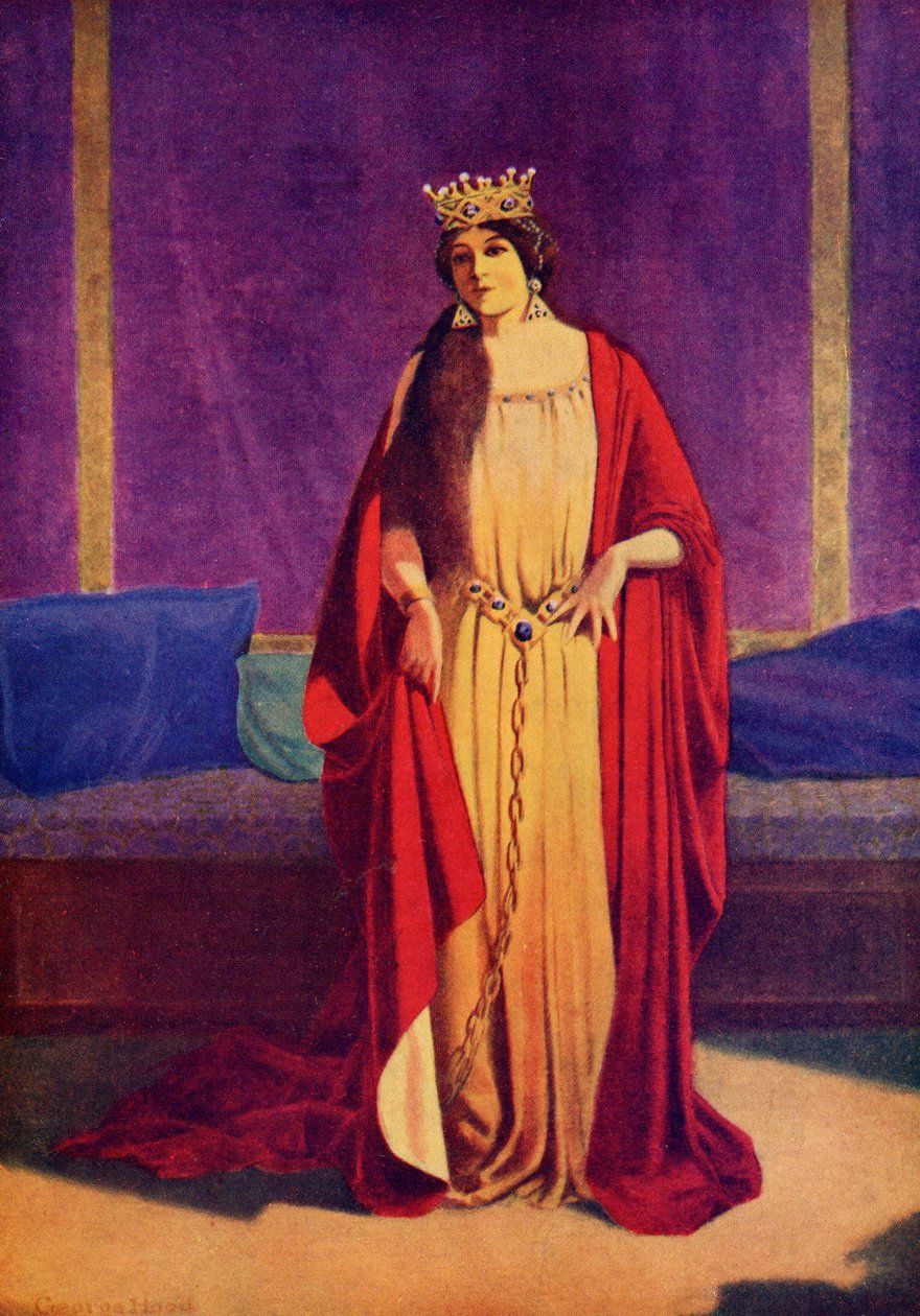 Hän esitteli laajaa kultaista nauhaa vyötäröllään ja kultaista ketjua, joka kiinnitti hänet maahan, Lippincottin julkaisemasta Washington Irvingin (1783-1859) "Legends of the Alhambrasta" tekijältä George Washington Hood