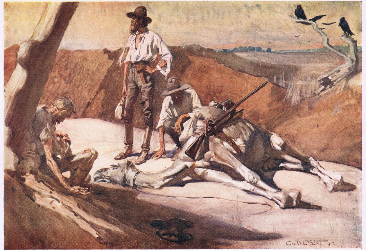 Matkalla Hopeless-vuorelle (värilitho) tekijältä George Washington Lambert