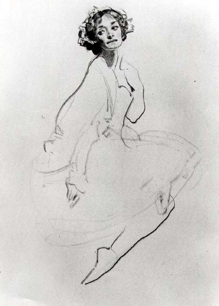 Balettitanssijan tutkimus, n. 1911 (liitu paperille) (m/w valokuva) tekijältä George Washington Lambert