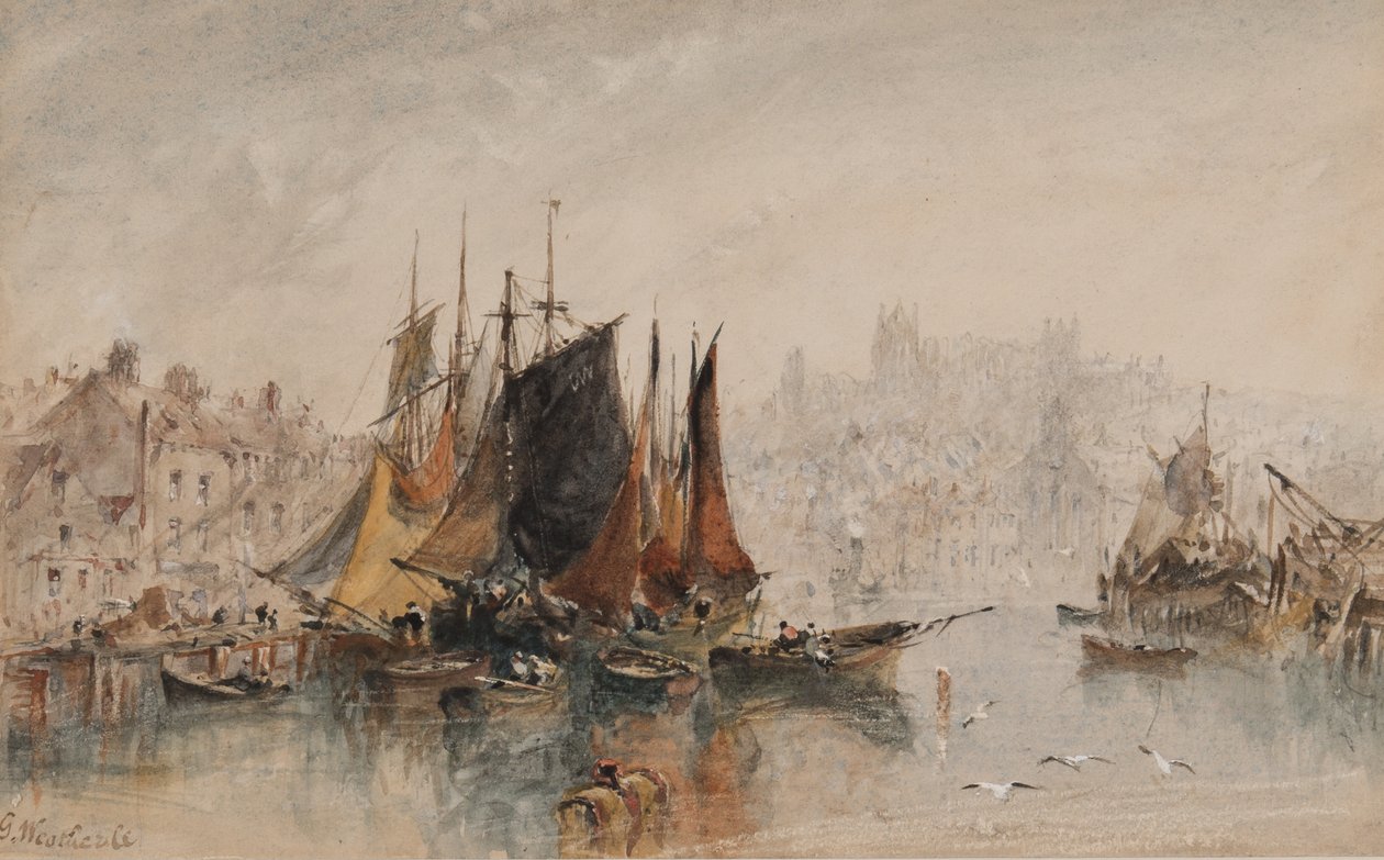 Whitby Harbor (tinta at wc sa papel)finn tekijältä George Weatherill