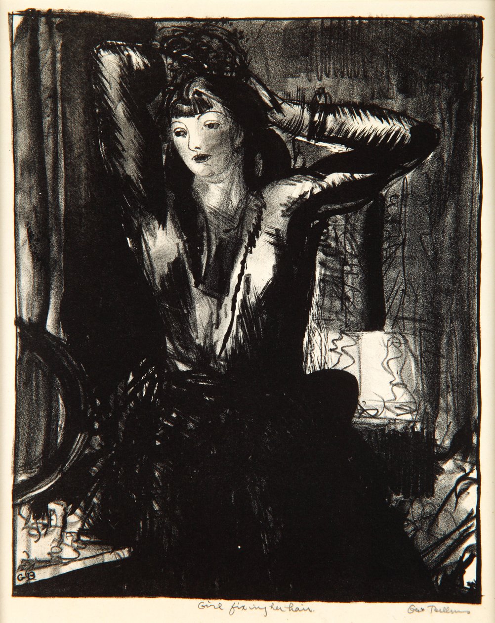 Tyttö korjaa hiuksiaan, 1923-24 tekijältä George Wesley Bellows
