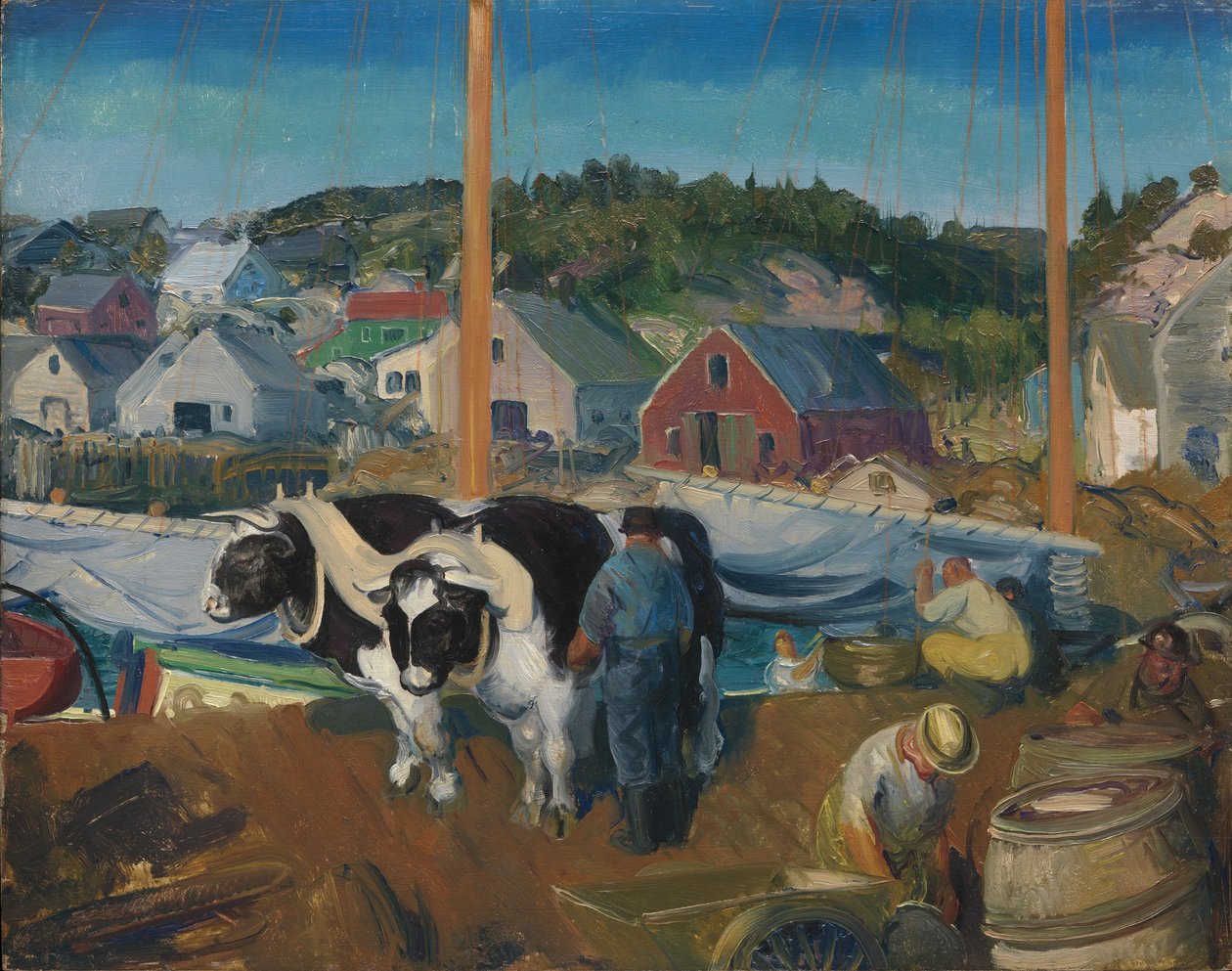 Härkätiimi, Matinicuksen laituri, 1916 (öljy puutavaralevylle). tekijältä George Wesley Bellows