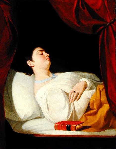 Nukkuvan naisen muotokuva, n. 1834 (öljy puulevylle) tekijältä George Whiting Flagg