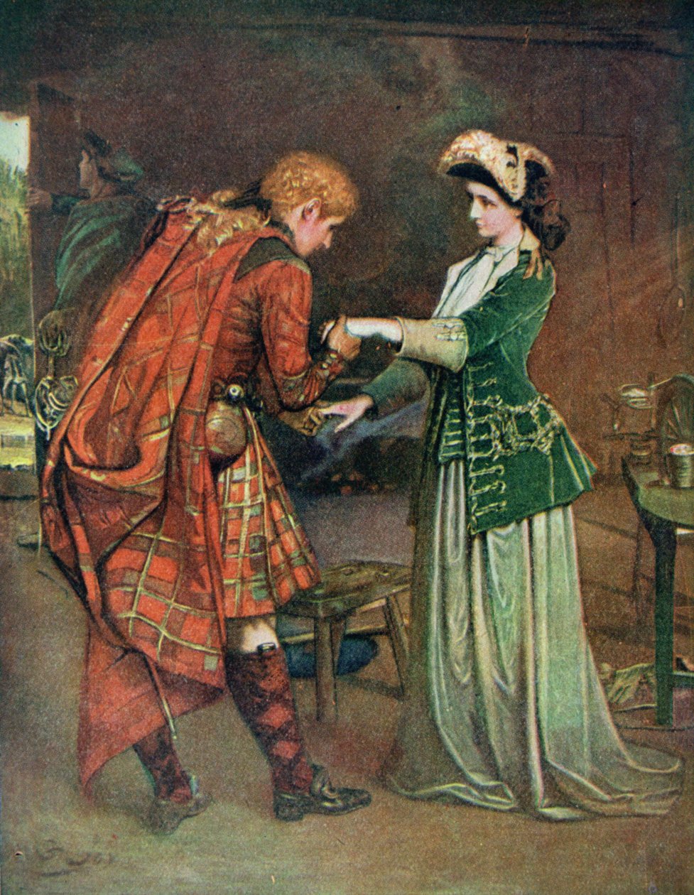 Prinssi Charlien (1720-88) jäähyväiset Flora Macdonaldille (1722-90), kuvitus teoksesta "Lives of Great Men Told by Great Men", toimittanut Richard Wilson, 1920-luku. tekijältä George William Joy