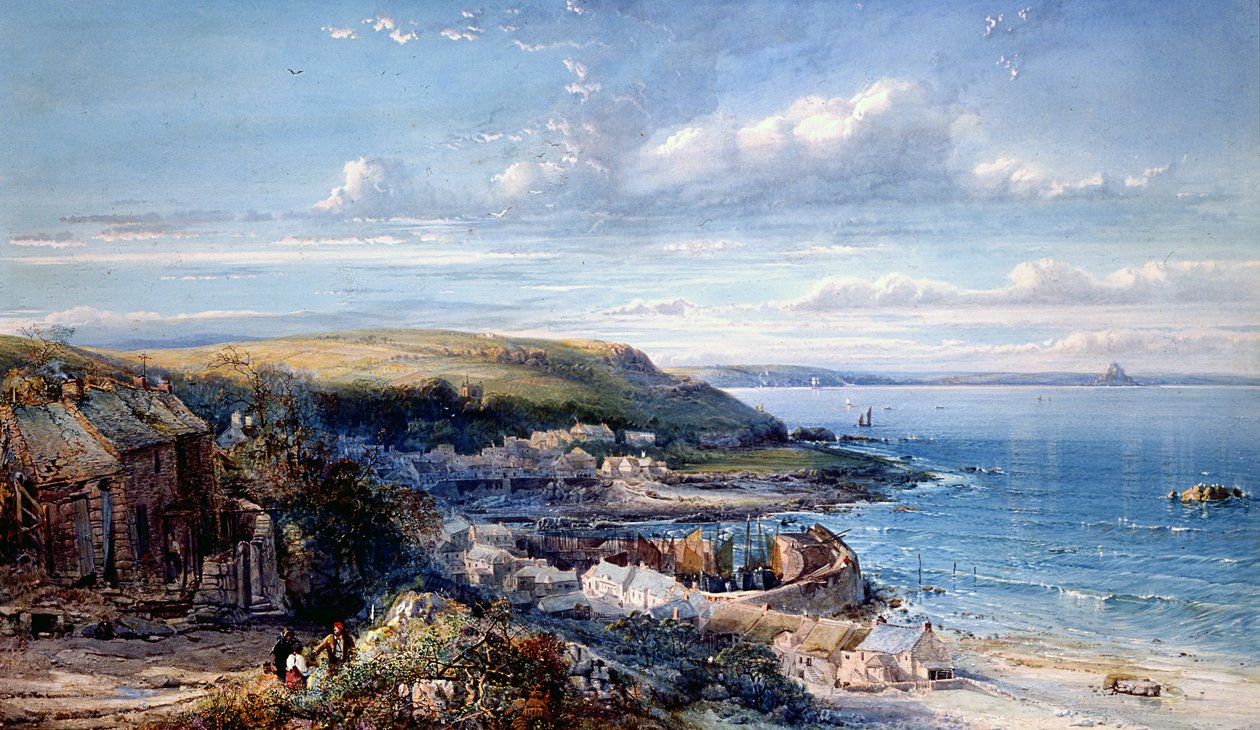 Mounts Bay Fishing Village (Mousehole) 1860 (wc ja vartaloväri paperilla) tekijältä George Wolfe