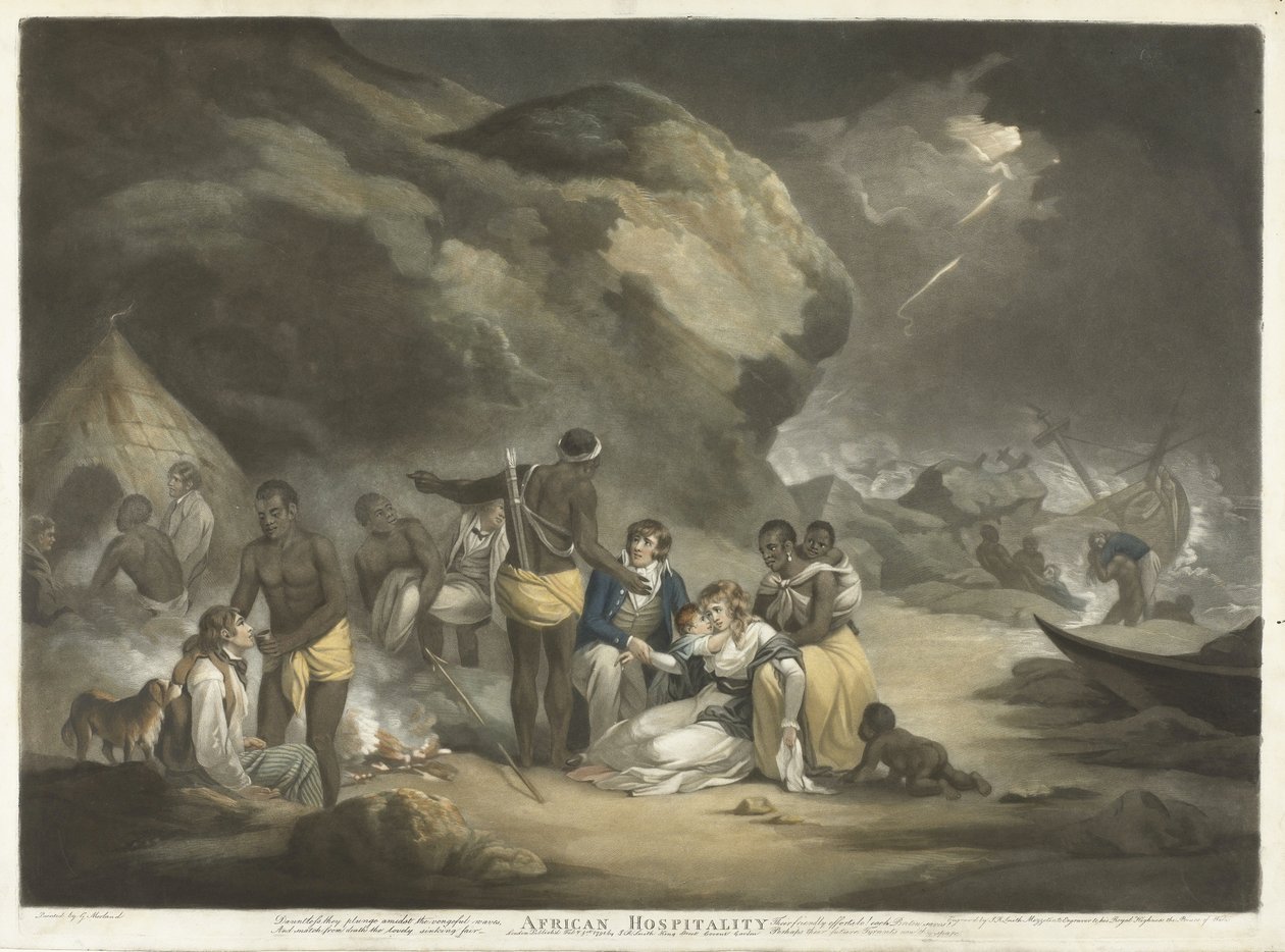 African Hospitality, pub.1791 (käsinvärinen kaiverrus) tekijältä George after Morland