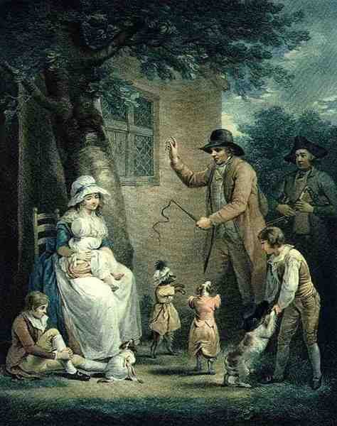Dancing Dogs, kaiverrus Thomas Gaugain (1748-1812), pub. kirjoittanut T. Philipe, 1796 (pistekaiverrus) (pari 125548) tekijältä George after Morland