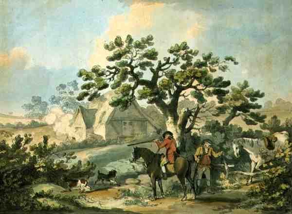 Partridge Shooting, kaivertanut Thomas Rowlandson (1756-1827), pub. kirjoittanut J. Harris, 1789 (värillinen etsaus) (katso myös 125724, 125726-27) tekijältä George after Morland