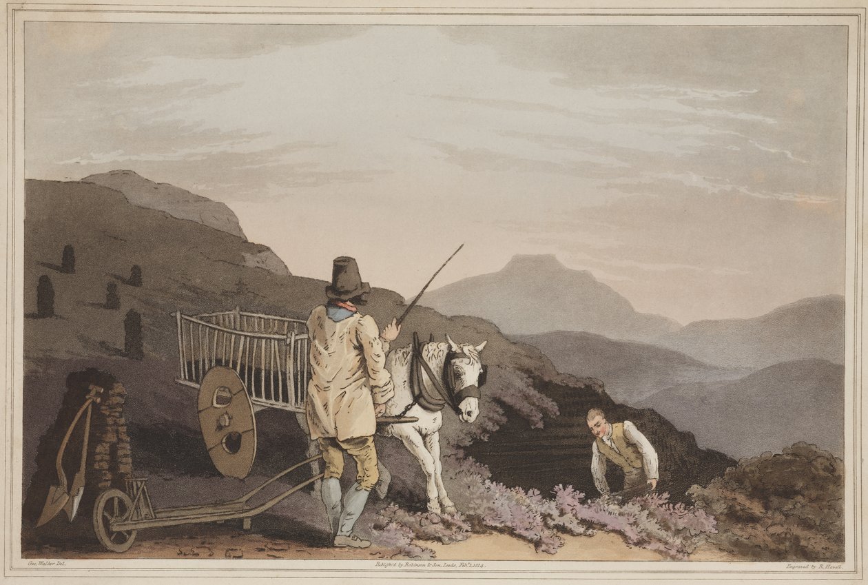 The Peat Cart, The Costume of Yorkshiren, kaivertanut Robert Havell, 1814 (käsinvärinen akvatinta) tekijältä George after Walker