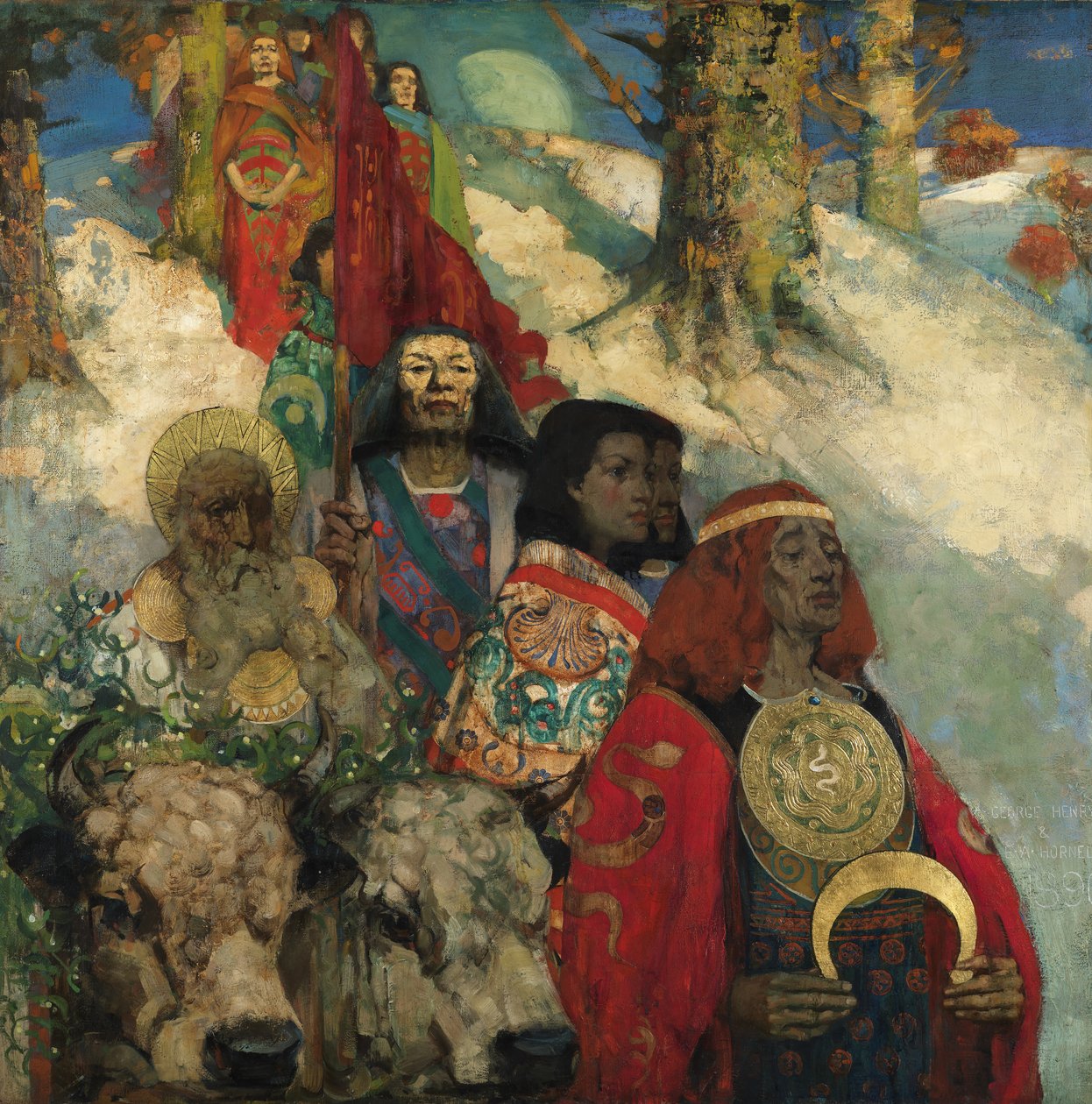 Druidit - Mistelin tuominen sisään tekijältä George and Hornel Edward A. (1864 1933) Henry
