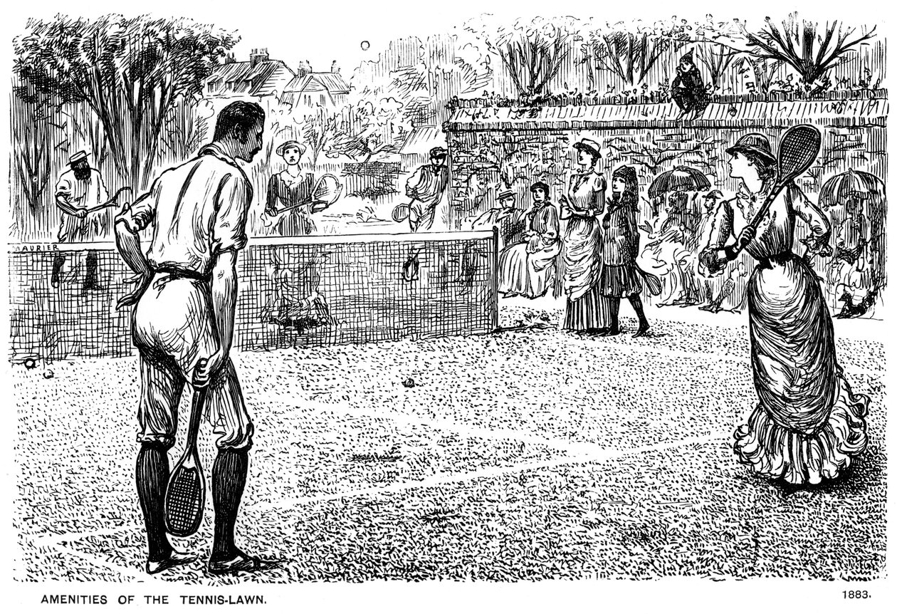 Tennisnurmikon mukavuudet, 1883 1891. tekijältä George du Maurier