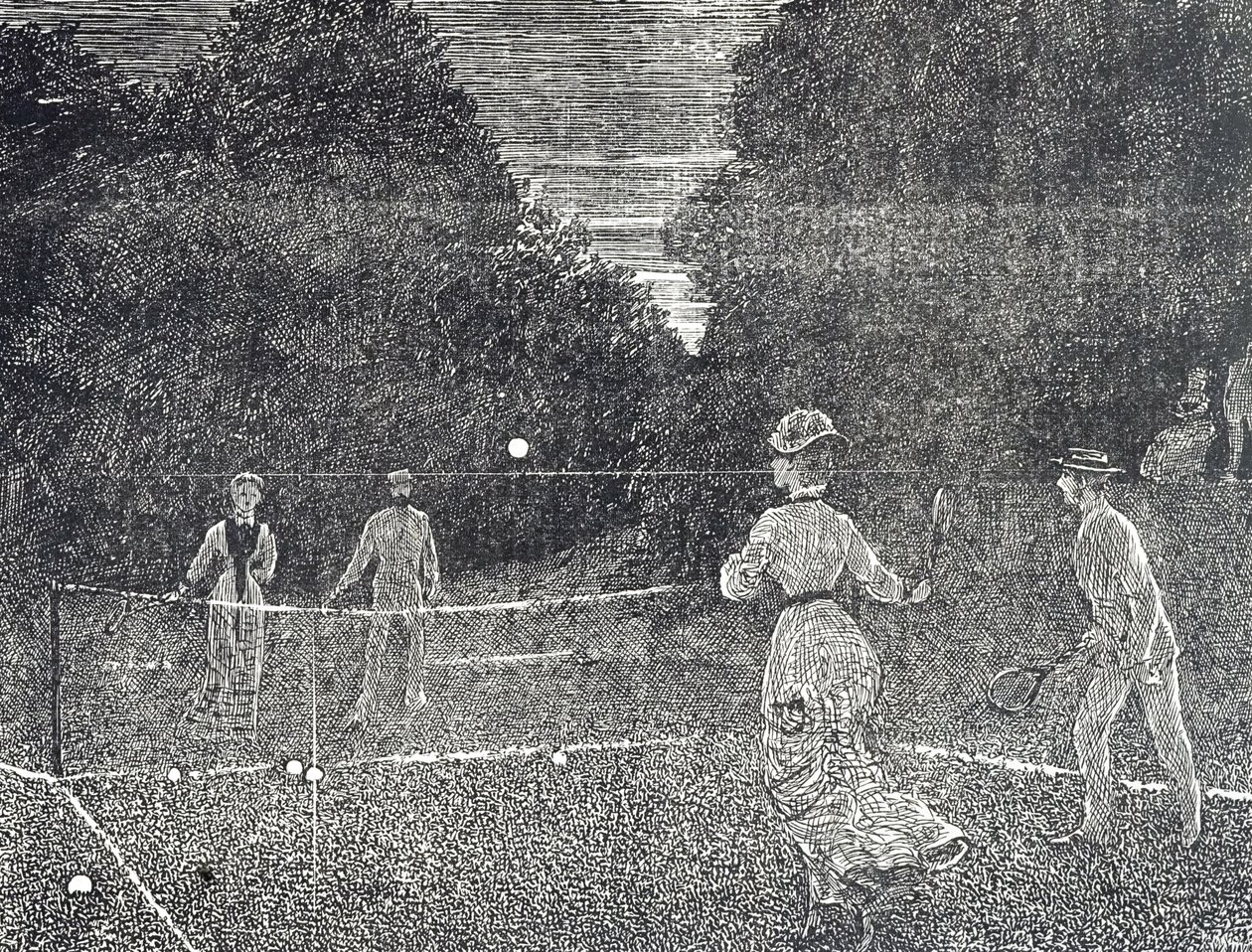 Valkoisen fosforimaalin käyttöä kuvaava kaiverrus, jota suositellaan tennispelaajille tekijältä George du Maurier