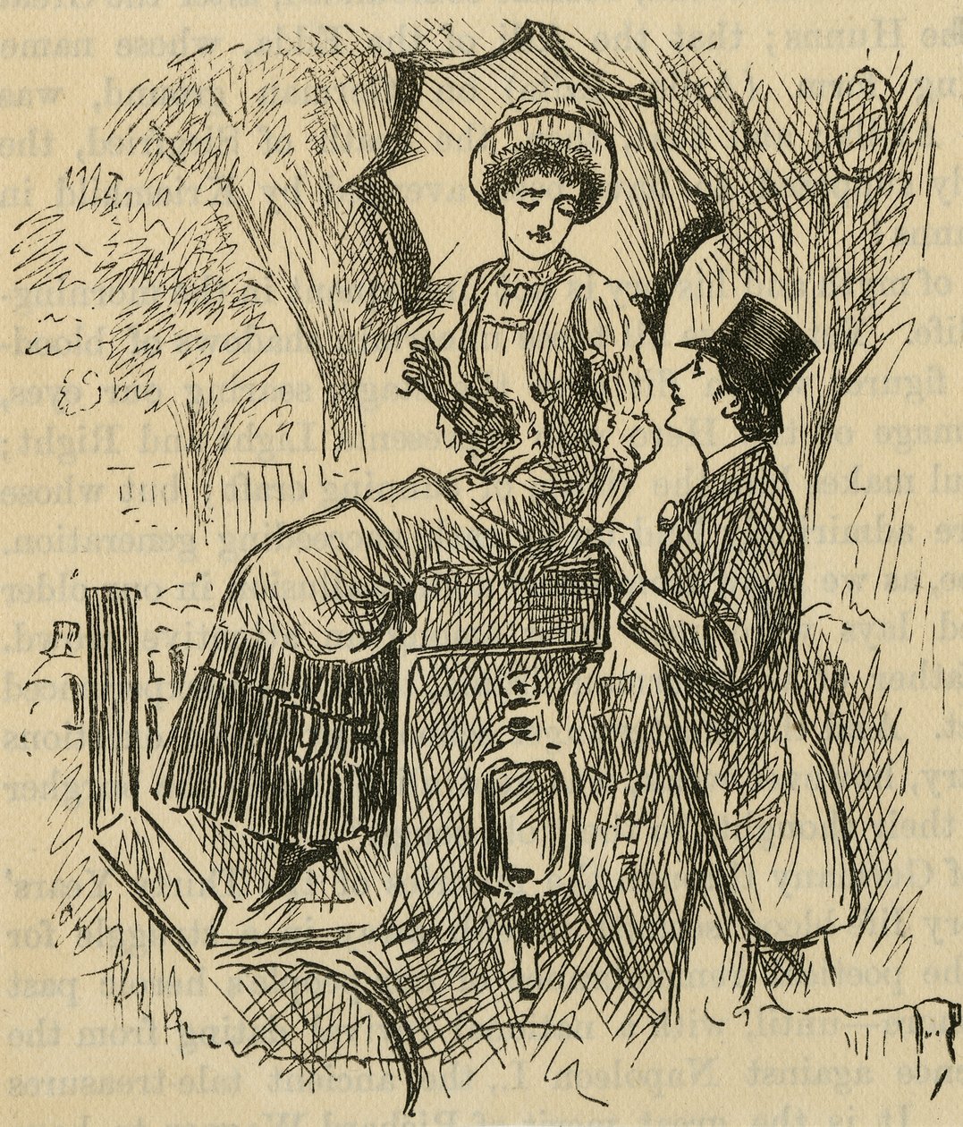 Flirttailu. George du Maurierin (1834-1896) kuvitus, julkaistu 1882. tekijältä George du Maurier