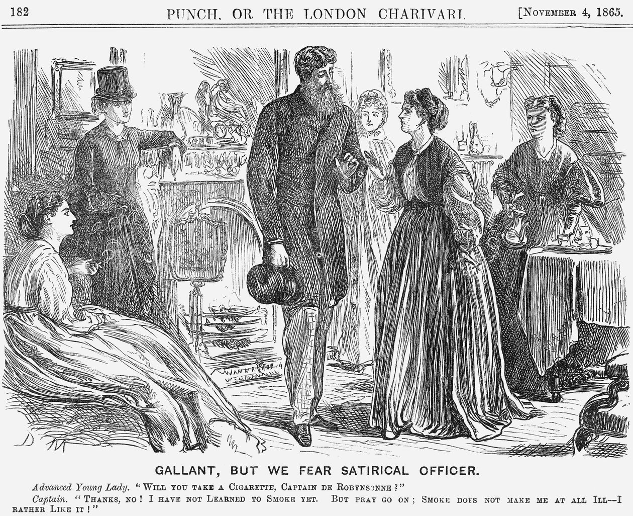 "Gallanti, mutta me pelkäämme satiirista upseeria", 1865 tekijältä George du Maurier
