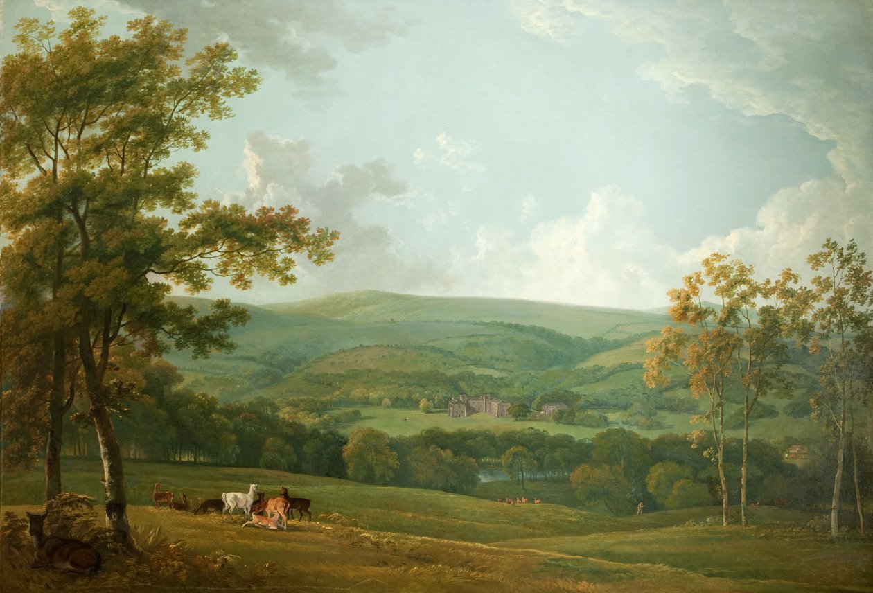 Kaukainen näkymä Towneley Halliin, n. 1777 tekijältä George the Elder Barret