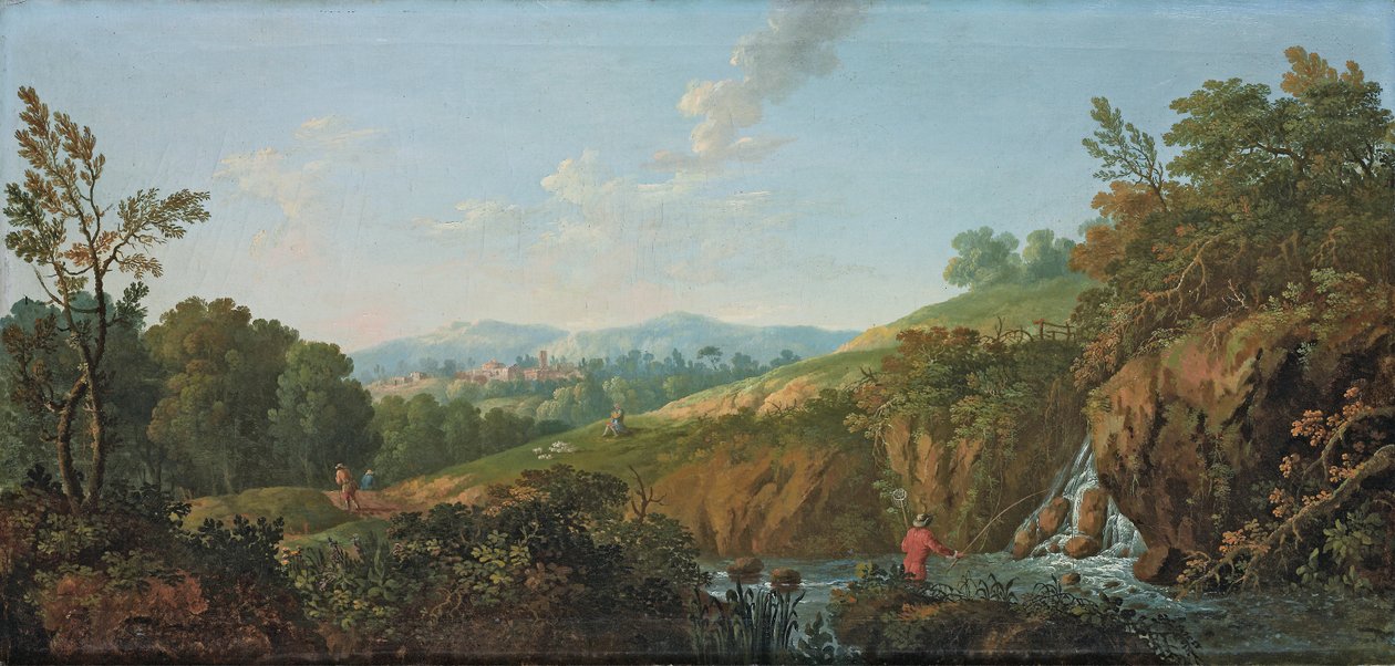 Metsäinen jokimaisema tekijältä George the Elder Barret