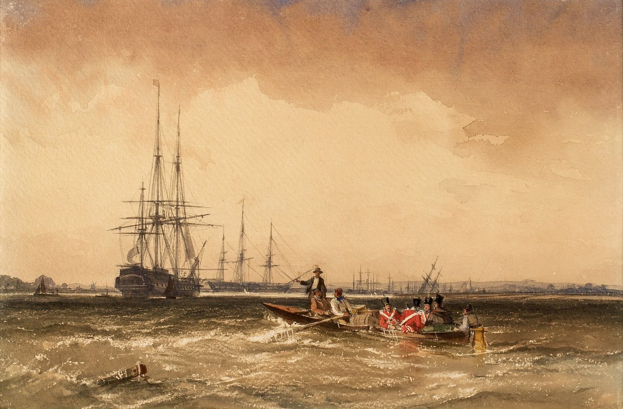 Medwaylla (merijalkaväki lähdössä Indiamaniin, Northfleet) tekijältä George the Elder Chambers