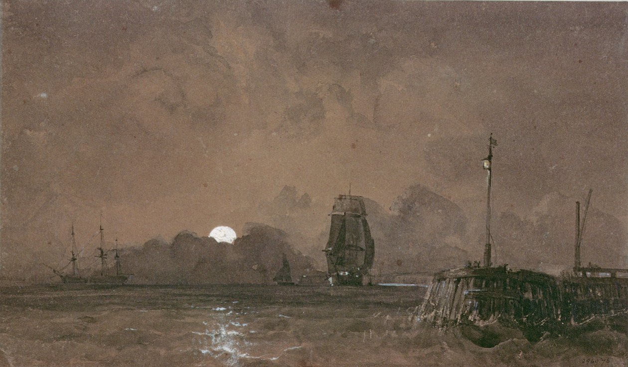 Sunderlandin satama: Moonlight, 1800-luku tekijältä George the Elder Chambers