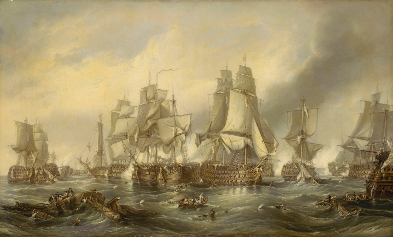 Trafalgarin taistelu, 21. lokakuuta 1805, noin 1836 (öljy kankaalle). tekijältä George the Elder Chambers