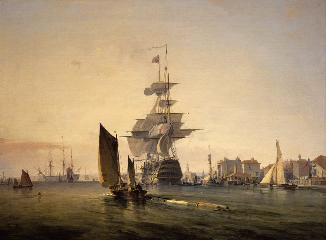 Britannia-alus saapuu Portsmouthiin (Englanti) 4. helmikuuta. tekijältä George the Elder Chambers