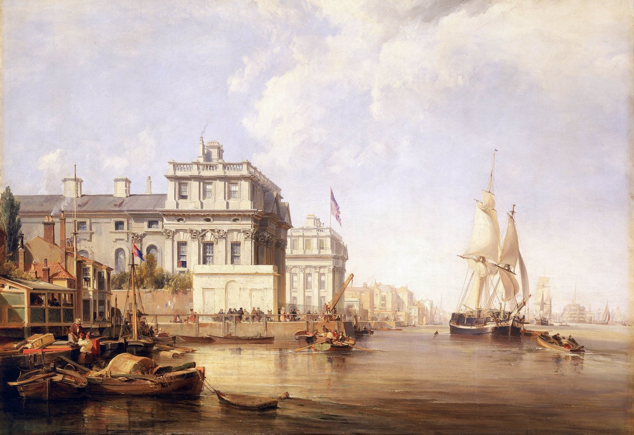 Näkymä Greenwichin sairaalaan Thamesin pohjoisrannalta. tekijältä George the Elder Chambers