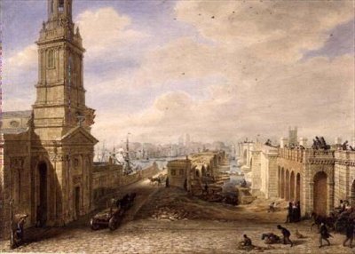 Old London Bridge ja uuden sillan rakentaminen sen viereen tekijältä George the Elder Scharf