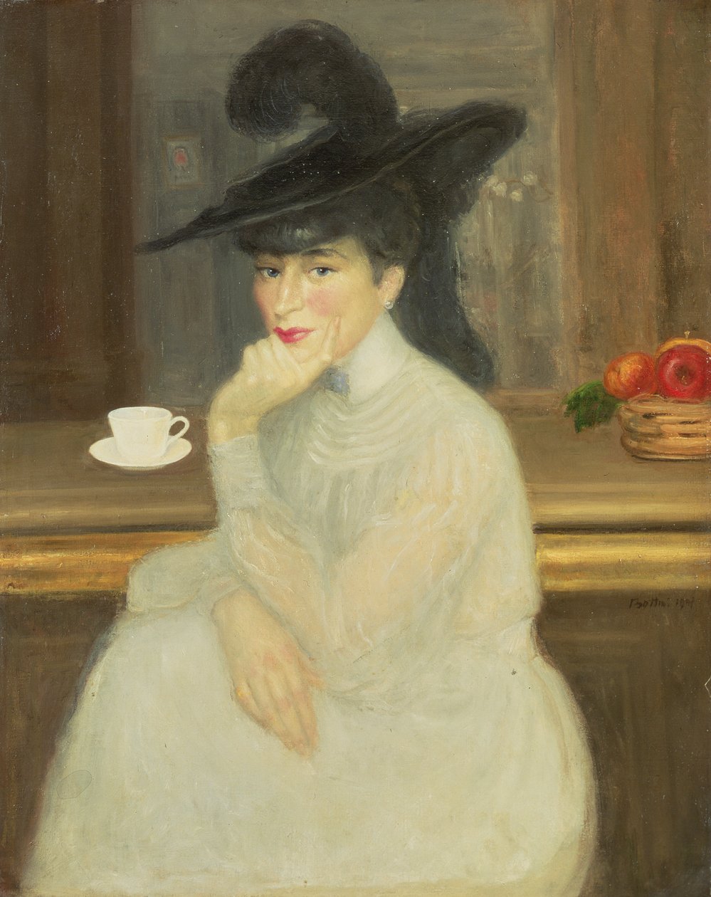 Odottaa baarissa: Sarah Bernhardtin muotokuva, 1907 tekijältä Georges Bottini