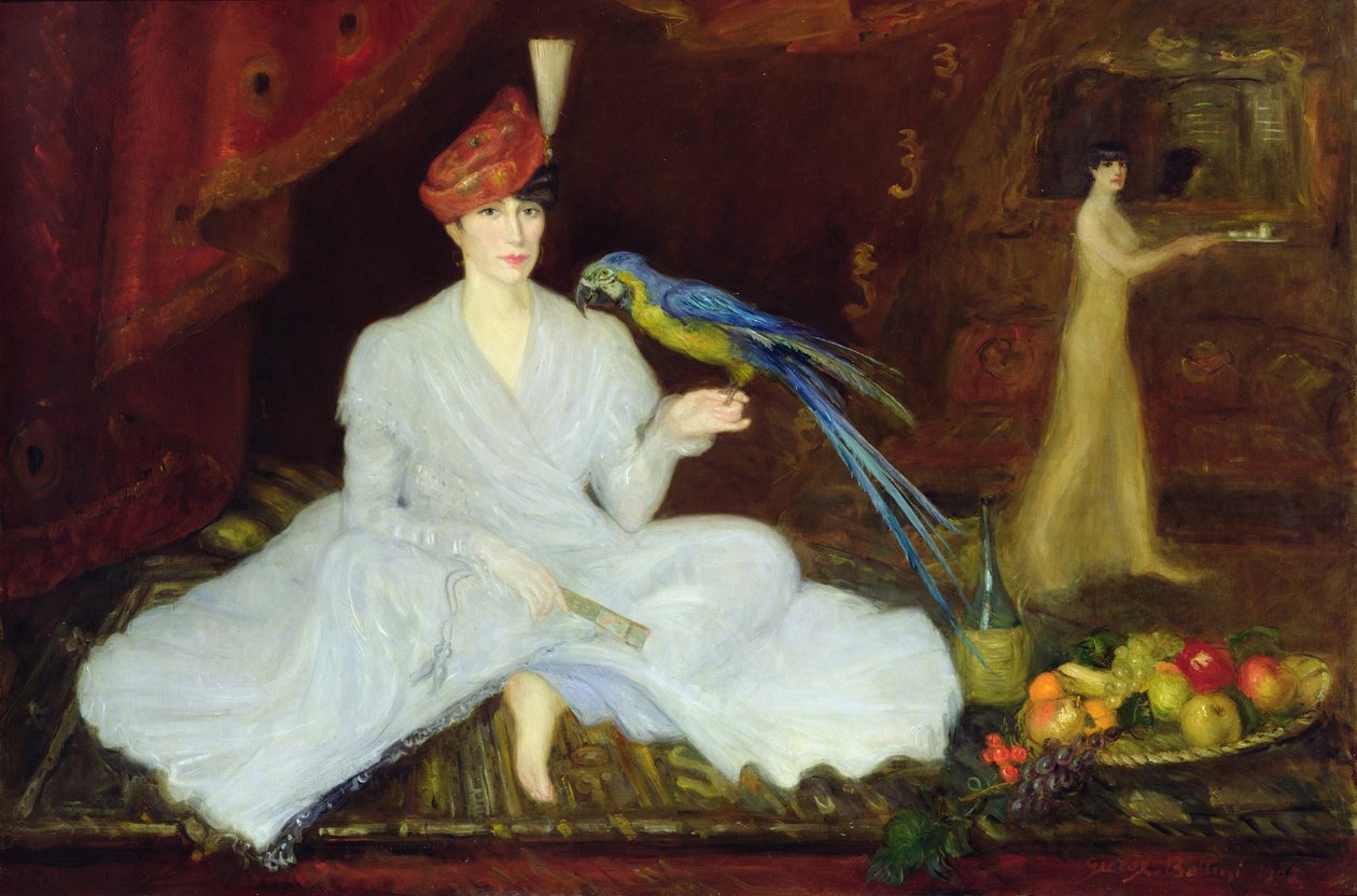 Nainen papukaijan kanssa, 1905 tekijältä Georges Bottini